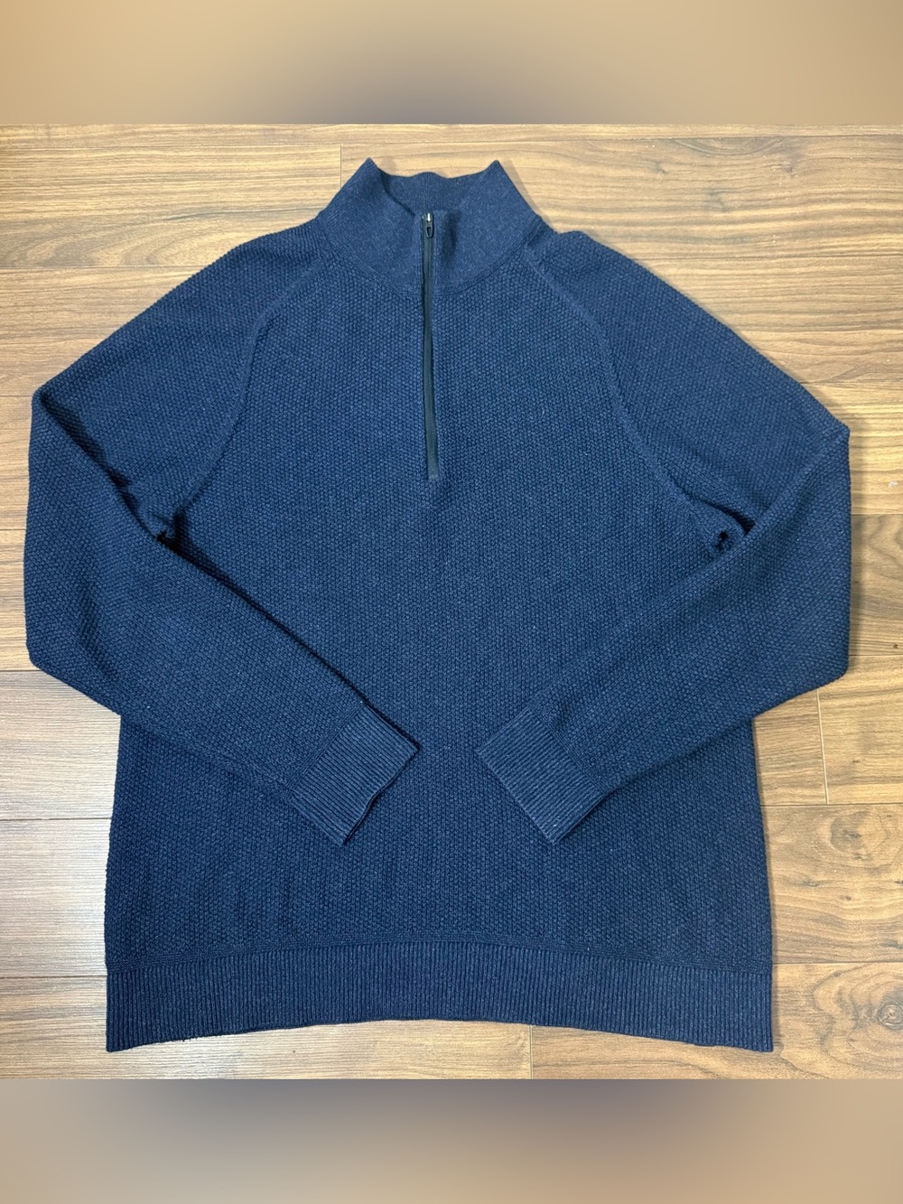 Lululemon Waffle Textured Knit Half Zip Sweater Mens Sze L Blue Pullover LM3ENGS